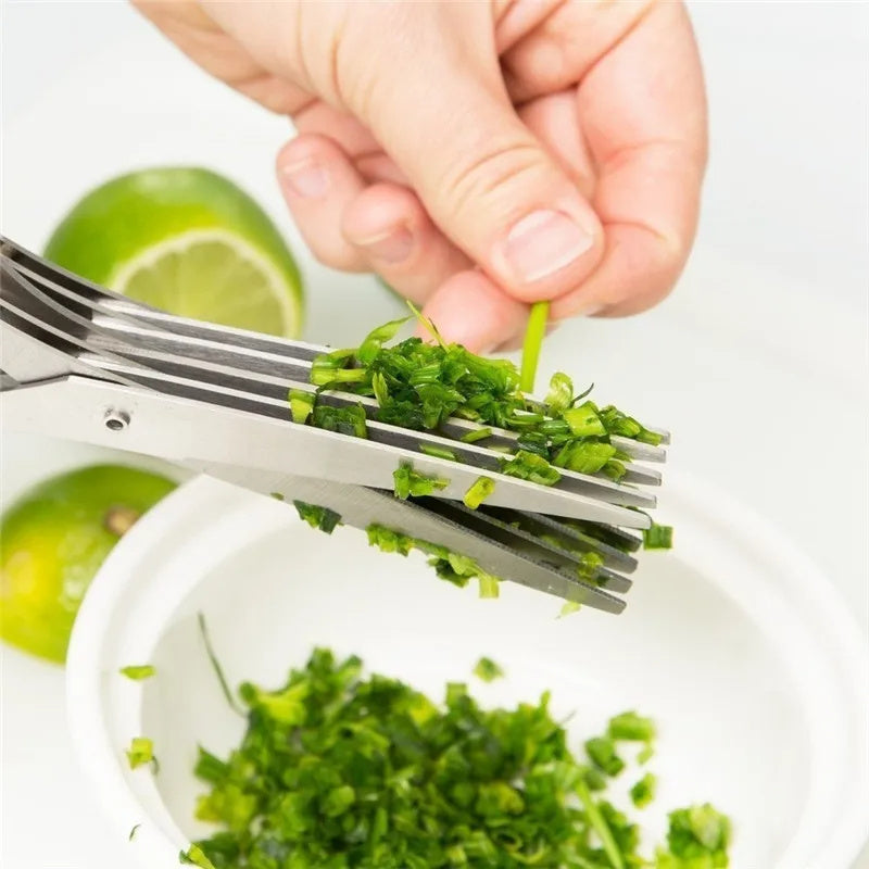 Multifunctional Multi-layer Green Onion Scissors Stainless Steel Onion Cutting Knife Herb Seaweed Spice Scissors Kitchen Scissor Kitchen Gadgets