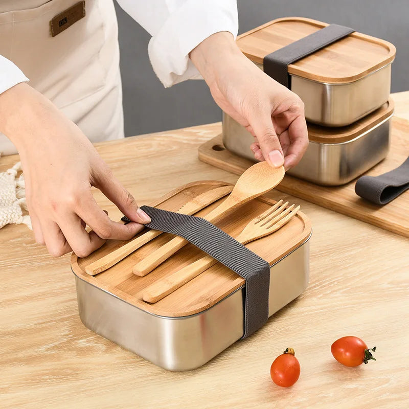 Lunch Box Bamboo Stainless Seal Food Storage Container